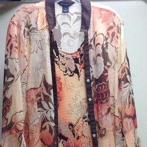 Sheer buttoned blouse with matching rushed tank.